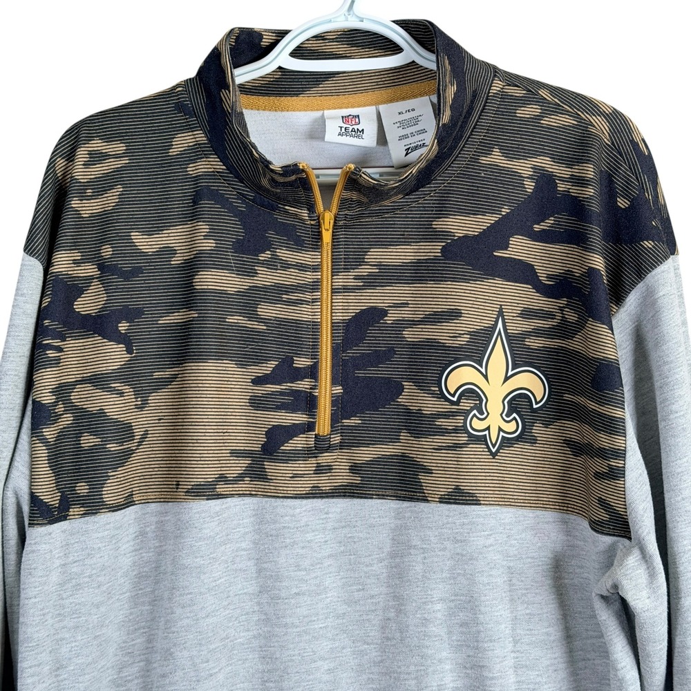 Zubaz New Orleans Saints 1/4 Zip Sweatshirt Pullover Mens XL Gray‎ Camo NFL